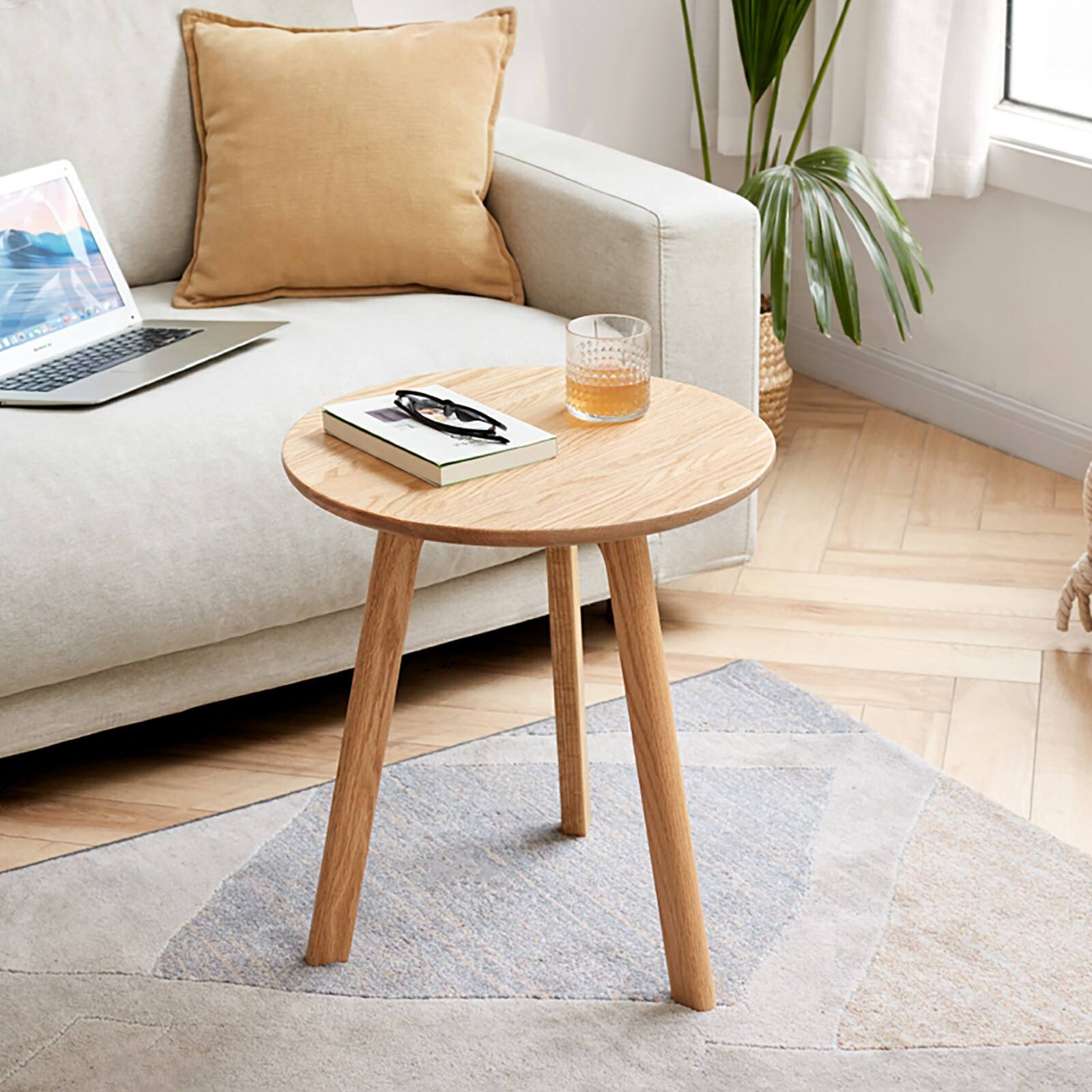 Alt View 4. Bestier - Round End Table Solid Wood Coffee Table Night Stand for Living Room Bedroom & Balcony - Natural Wood.