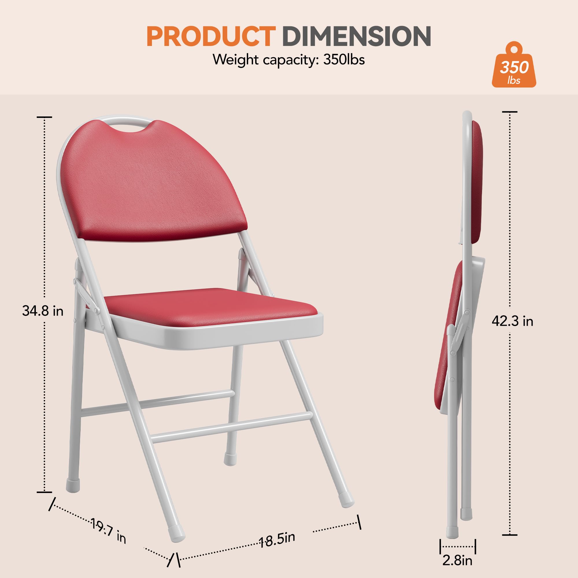PRODUCT DIMENSION  
Weight capacity: 350lbs  

350 lbs  

34.8 in  
42.3 in  
19.7 in  
18.5 in  
2.8 in