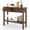 Front. Costway - Costway Console Table 38" Narrow Accent Sofa Table with 2 Drawers & Bottom Storage Shelf - Brown.