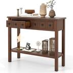 Front. Costway - Costway Console Table 38" Narrow Accent Sofa Table with 2 Drawers & Bottom Storage Shelf - Brown.