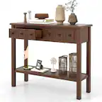 Front. Costway - Costway Console Table 38" Narrow Accent Sofa Table with 2 Drawers & Bottom Storage Shelf - Brown.