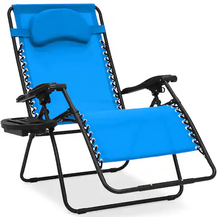 Front. Best Choice Products - Best Choice Products Oversized Zero Gravity Chair, Folding Outdoor Patio Recliner w/ Cup Holder - Light Blue - Light Blue.