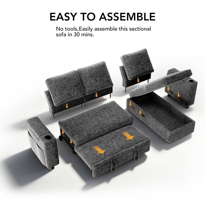 EASY TO ASSEMBLE

No tools, Easily assemble this sectional sofa in 30 mins.