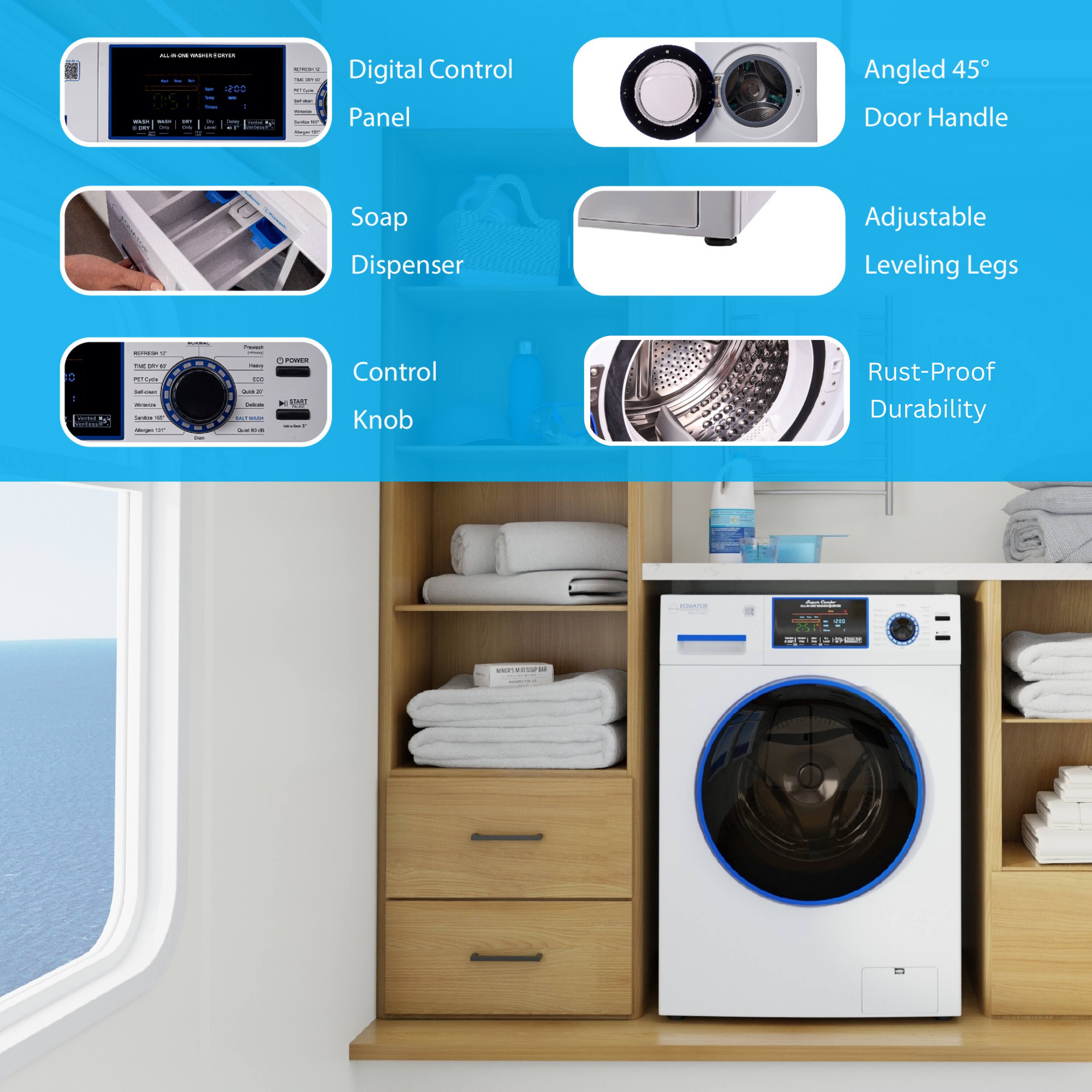 - Digital Control Panel
- Soap Dispenser
- Control Knob
- Angled 45° Door Handle
- Adjustable Leveling Legs
- Rust-Proof Durability