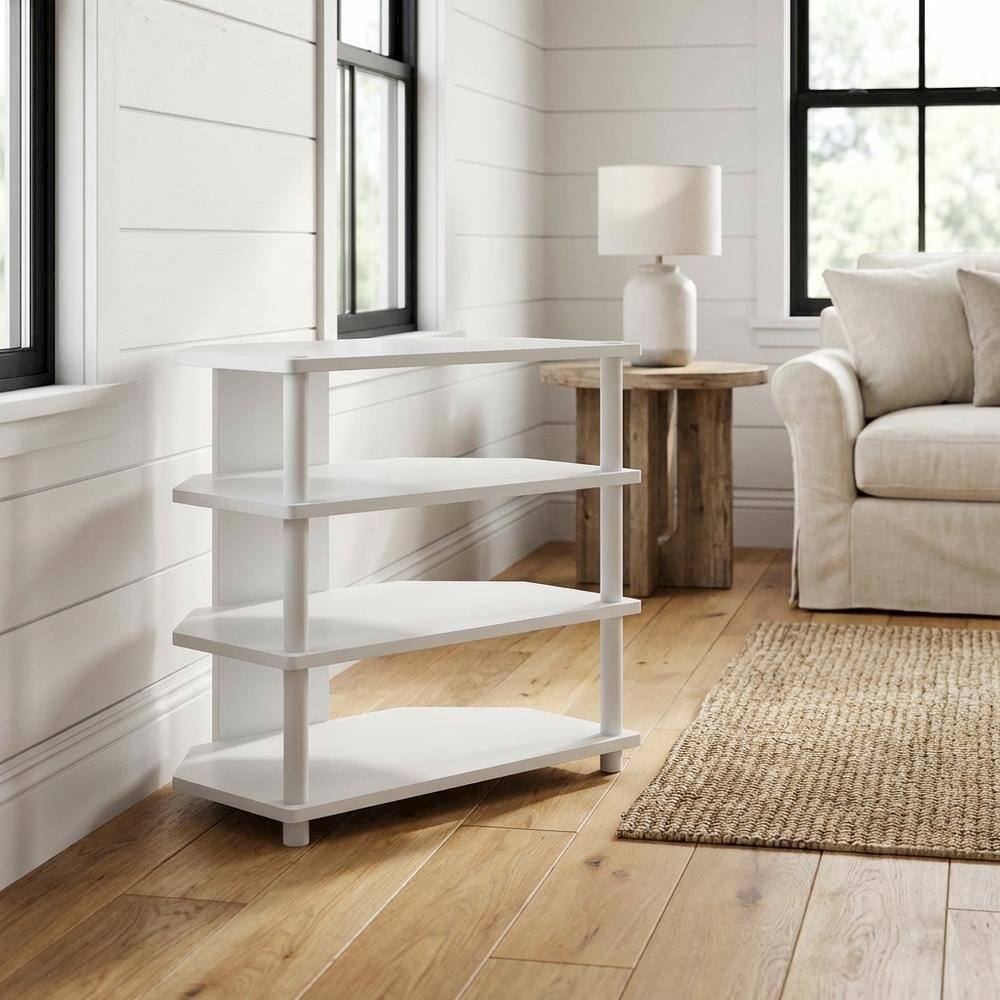 Alt View 1. FurniFact - White 4-Tier Petite TV Stand with Easy Assembly and Solid Wood Construction - White.