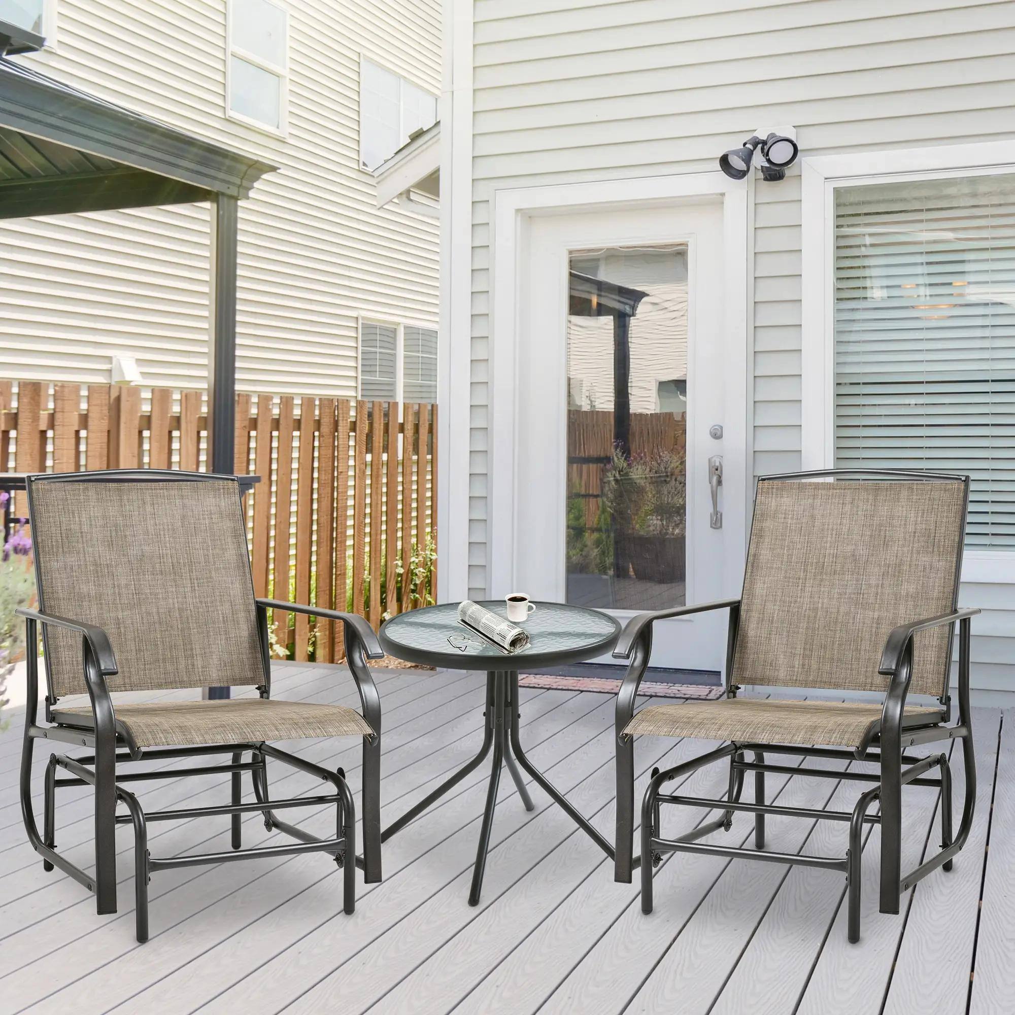 Left. Resenkos - Resenkos Outdoor Swing Set, Patio Rocking Chairs with Mesh Fabric, Steel Frame, Garden, Backyard Seating, Brown - Brown.