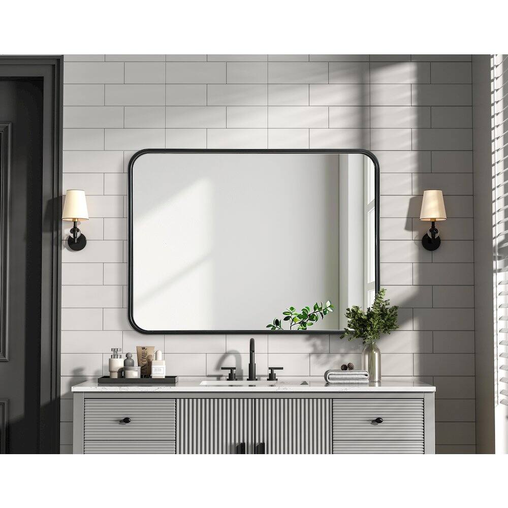 Alt View 3. Elegant Decor - Contour Metal Rectangle Mirror 22x30 in Black - Black.