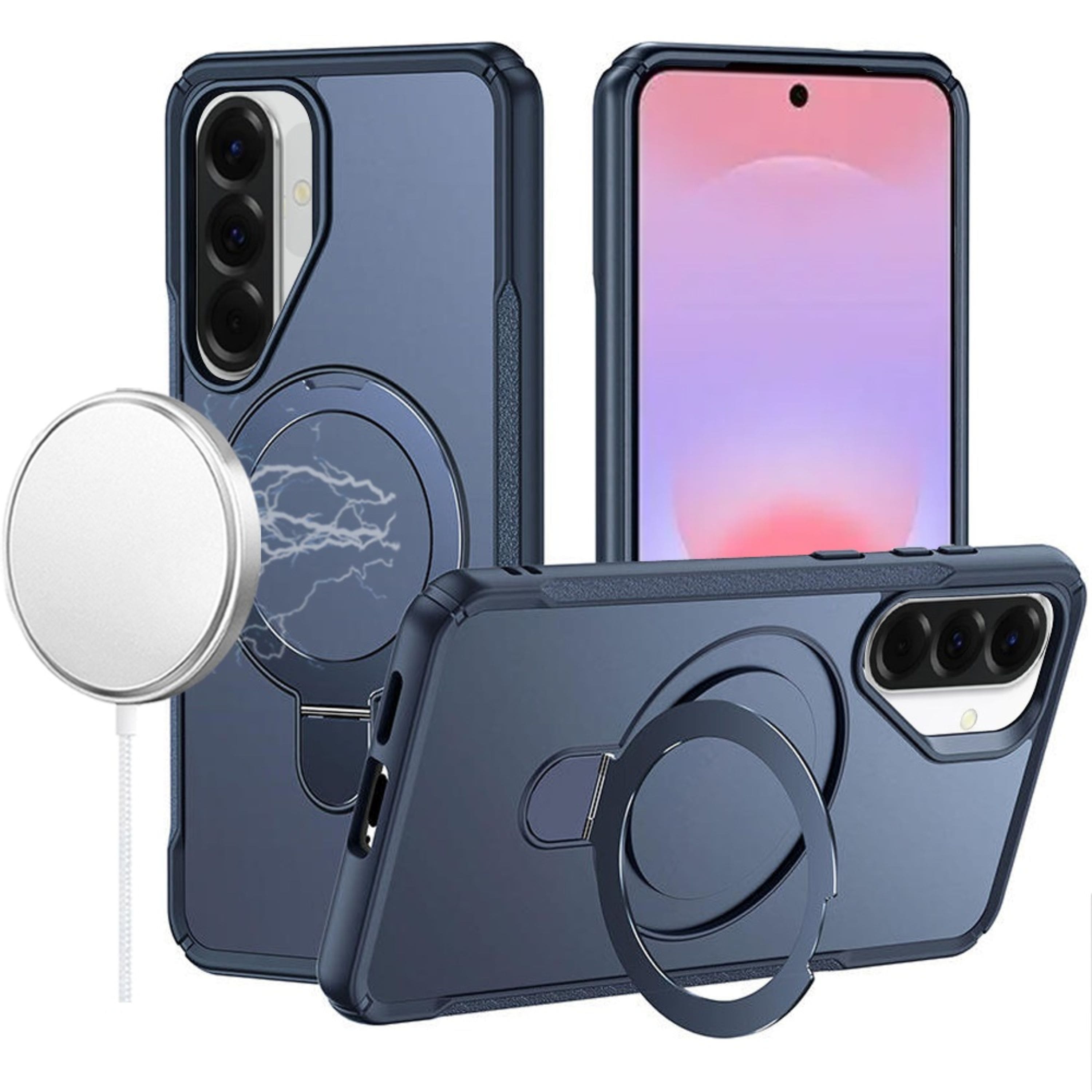 Kitcheniva - Heavy-Duty Shockproof Case With Metal Stand And Tempered Glass for Samsung Galaxy A37 - Navy Blue price history on PriceWatchPro