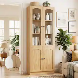Aheaplus - 80'' Tall Bookcase with Doors, 23.6'' Width Bookcase with 5-Tier Shelves - Nature
