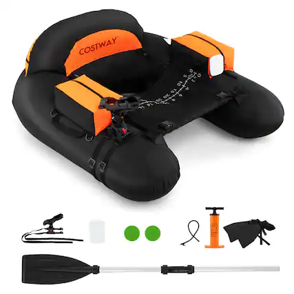Front. Costway - Costway Inflatable Float Tube with Adjustable Fishing Rod Holder Fish Hook Stator Flippers - Black+Orange.