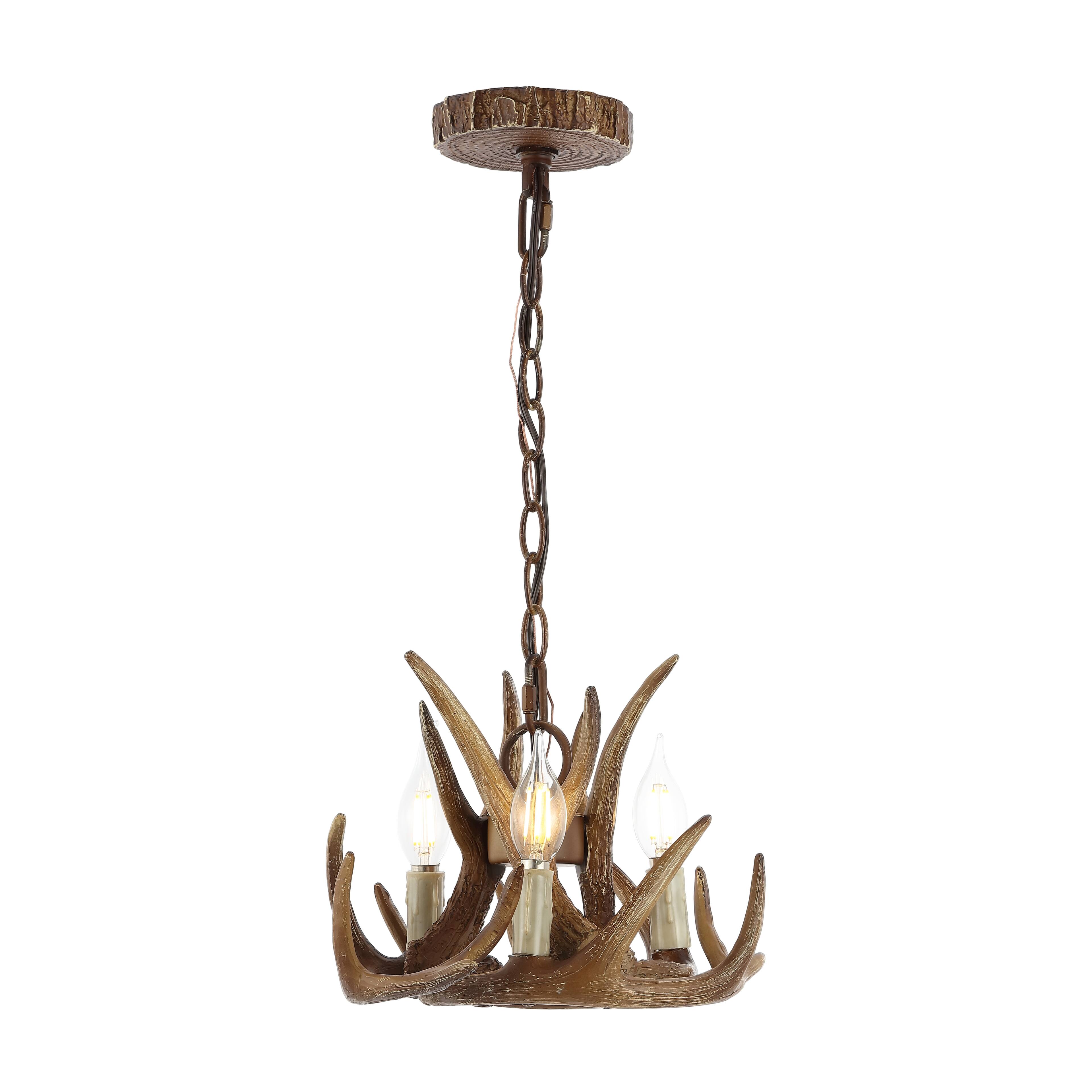 Front. Jonathan Y - Nelle 11.5" Adjustable Resin Antler 3-Light LED Chandelier, Brown - Brown.