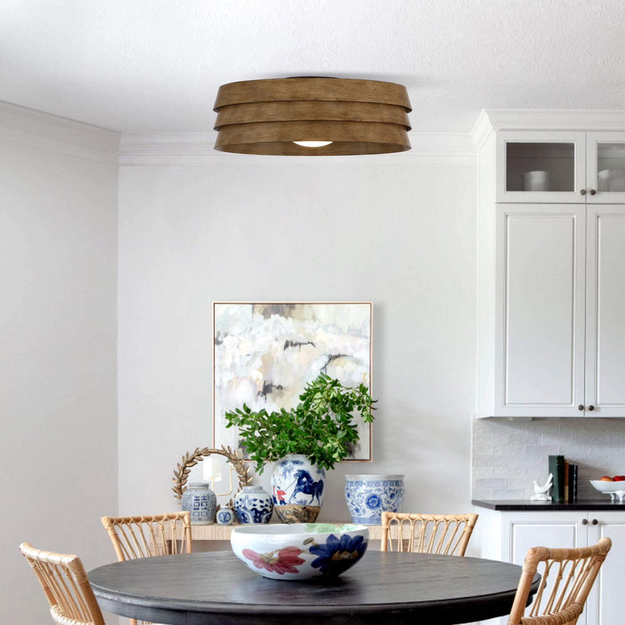 Back. Parrot Uncle - 22" Farmhouse Brown LED Flush Mount Ceiling Fan with Remote Control - Black.