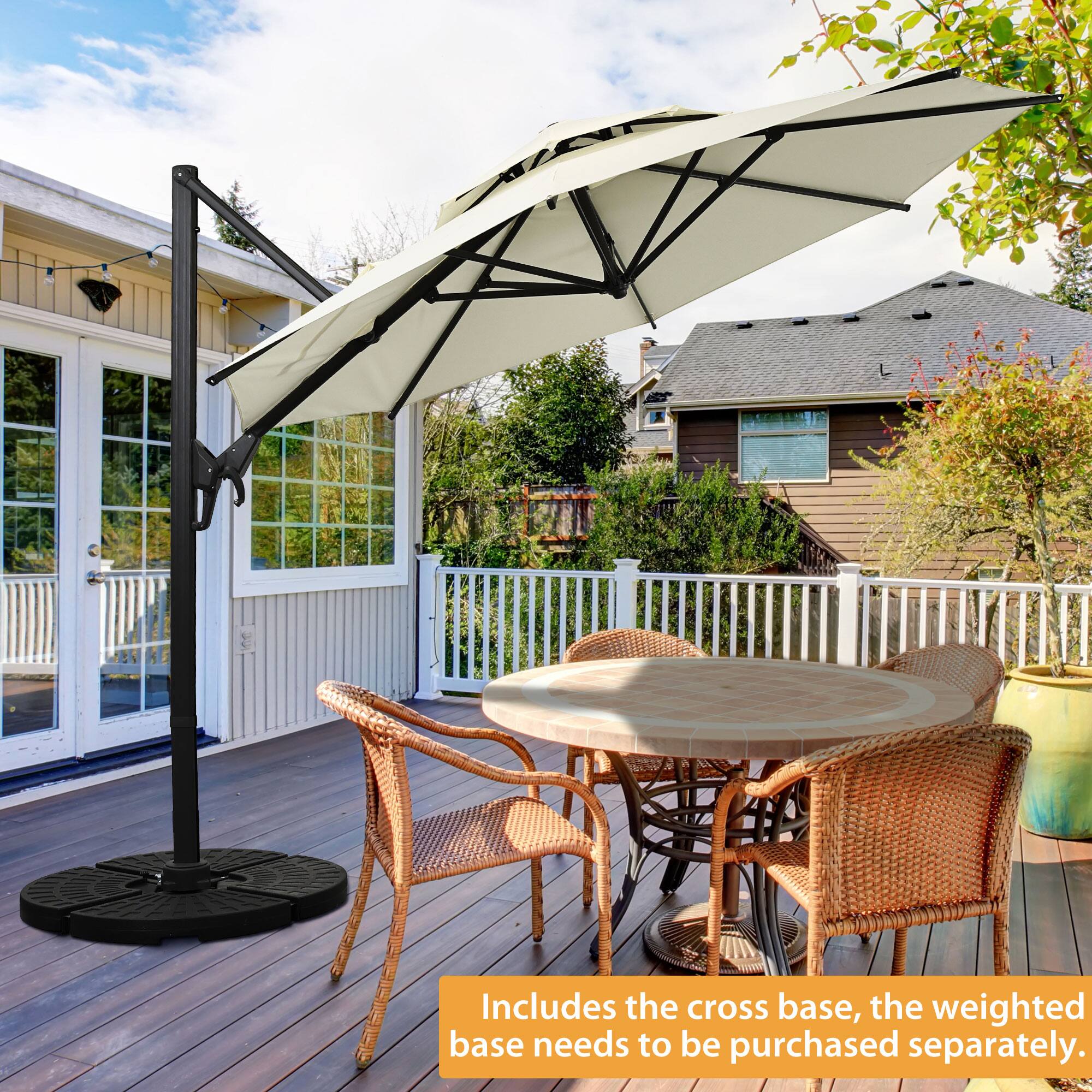 Includes the cross base, the weighted base needs to be purchased separately.