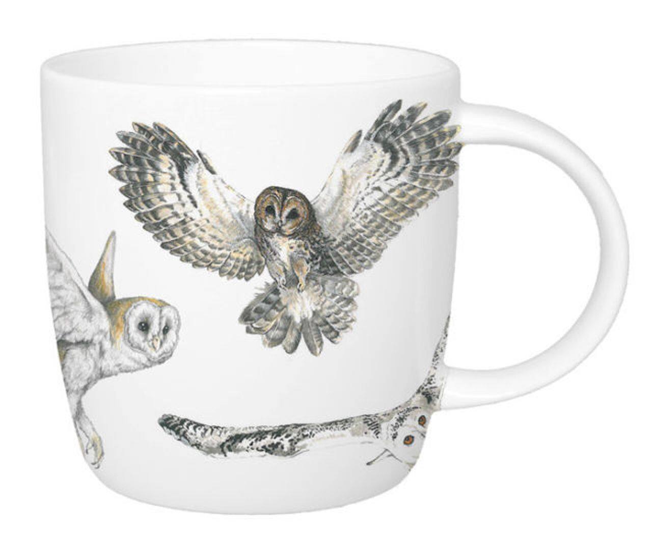 Angle. Jiallo - Roy Kirkham SOPHIE MUG - OWLS, Set of 6, Bone China Ceramic, Made in England - Mutli color.