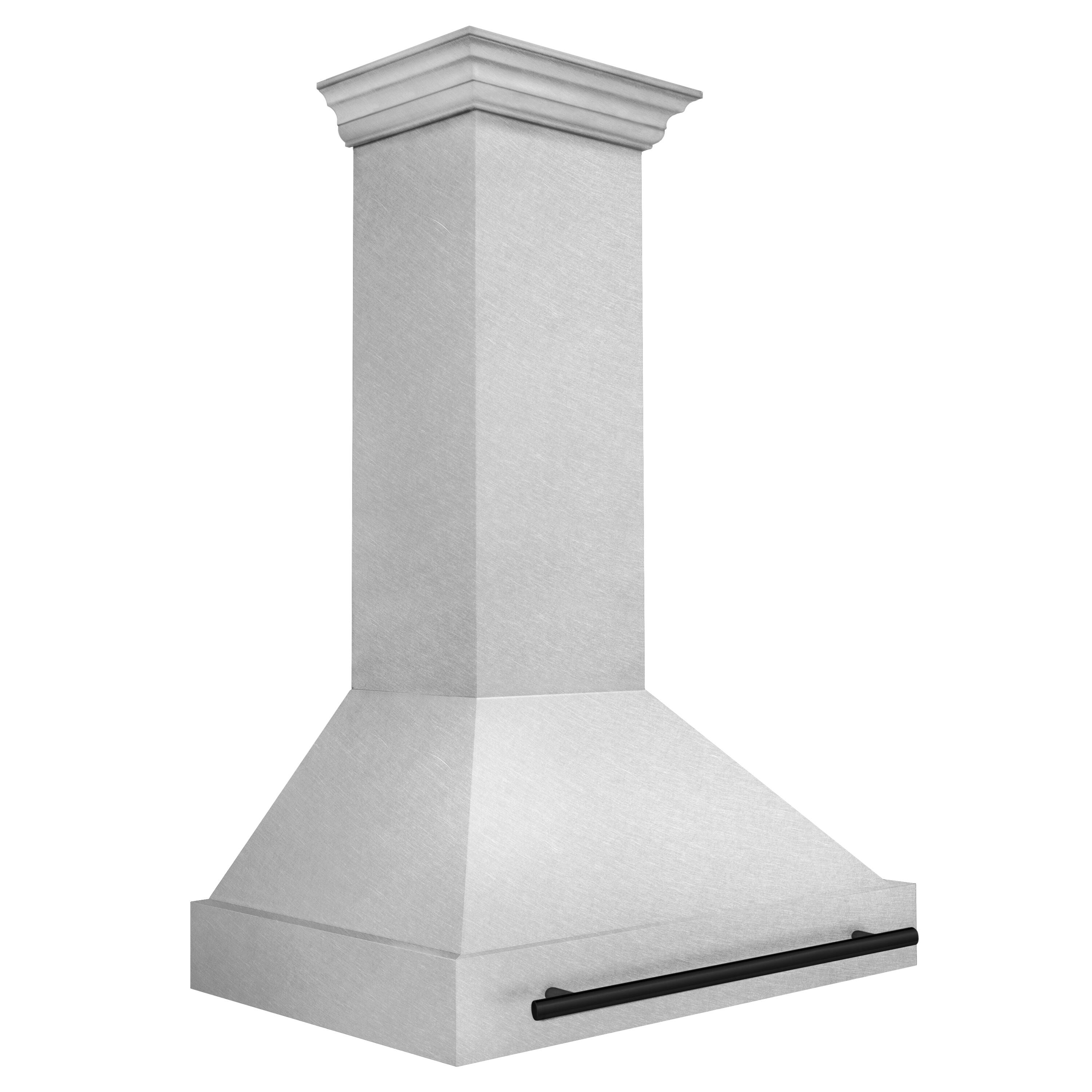 Angle. ZLINE - ZLINE Autograph Edition 36 in. Satin Stainless Steel Wall Mount Range Hood with Matte Black Handle (8654SNZ-36-MB) - Satin Stainless Steel.