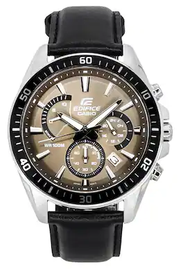 Casio - Edifice Analog Standard Chronograph Leather Strap Light Brown Dial Quartz EFR-552L-5A 100M Men's Watch - Black