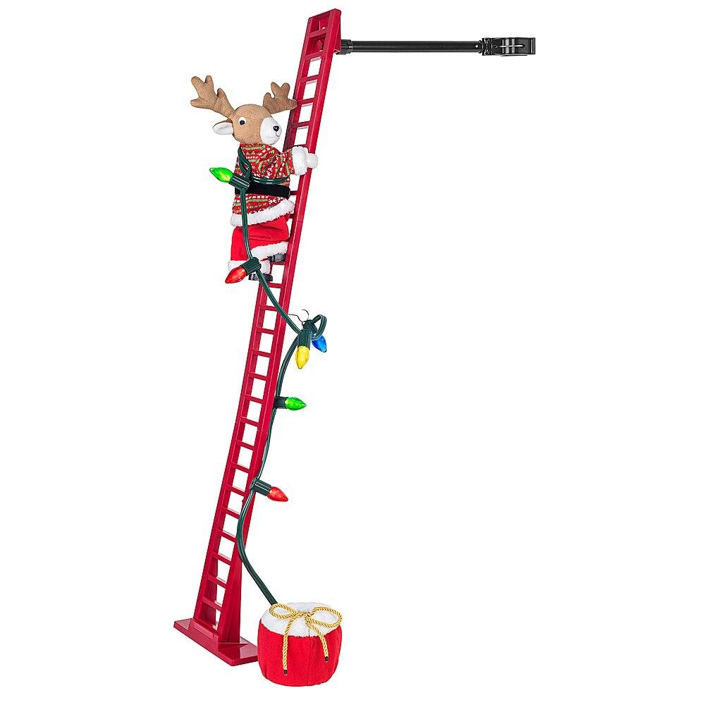 Front. Mr. Christmas - Mr. Christmas Reindeer Climbing Ladder Tabletop Decoration #337227 - Red.