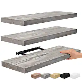 Set of 3 (24"x9") Sorbus Floating Shelves with Invisible Brackets - for Bedroom, Kitchen Decor, Bathroom Shelves - Gray