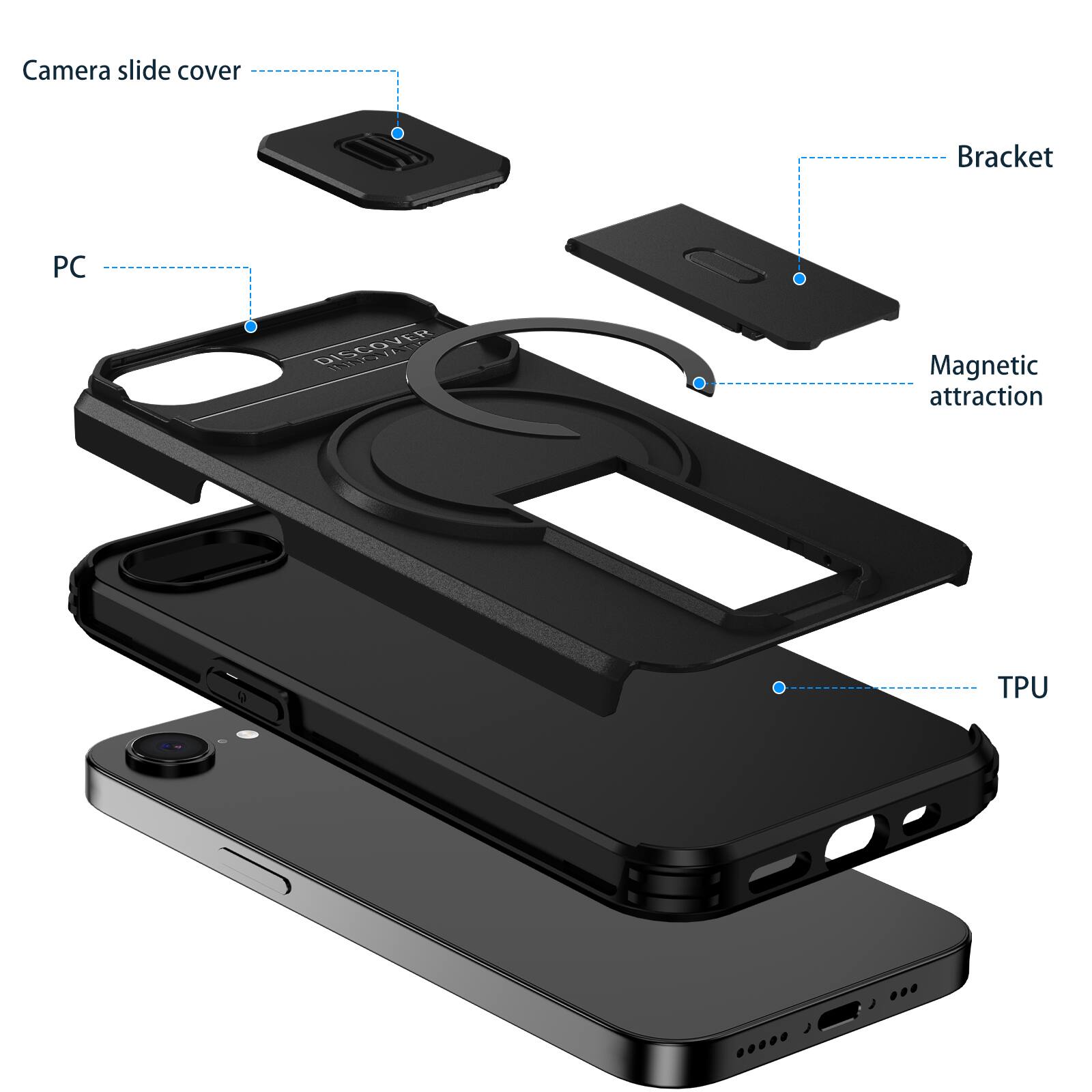 Camera slide cover  
Bracket  
PC  
Magnetic attraction  
TPU