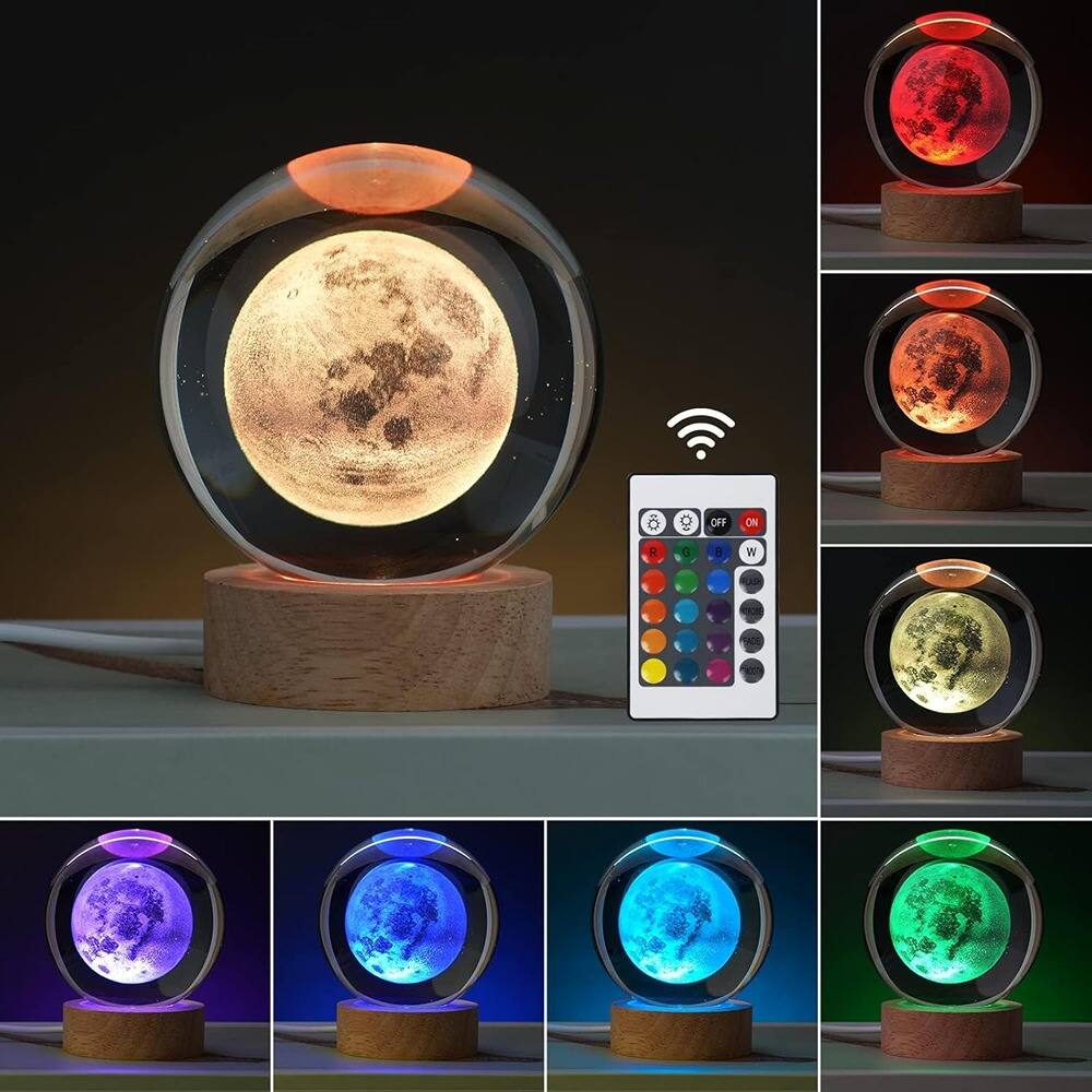 Alt View 1. MOSZAR LLC - 3D Galaxy Crystal Ball Night Light, Color-Changing LED Base with Remote.