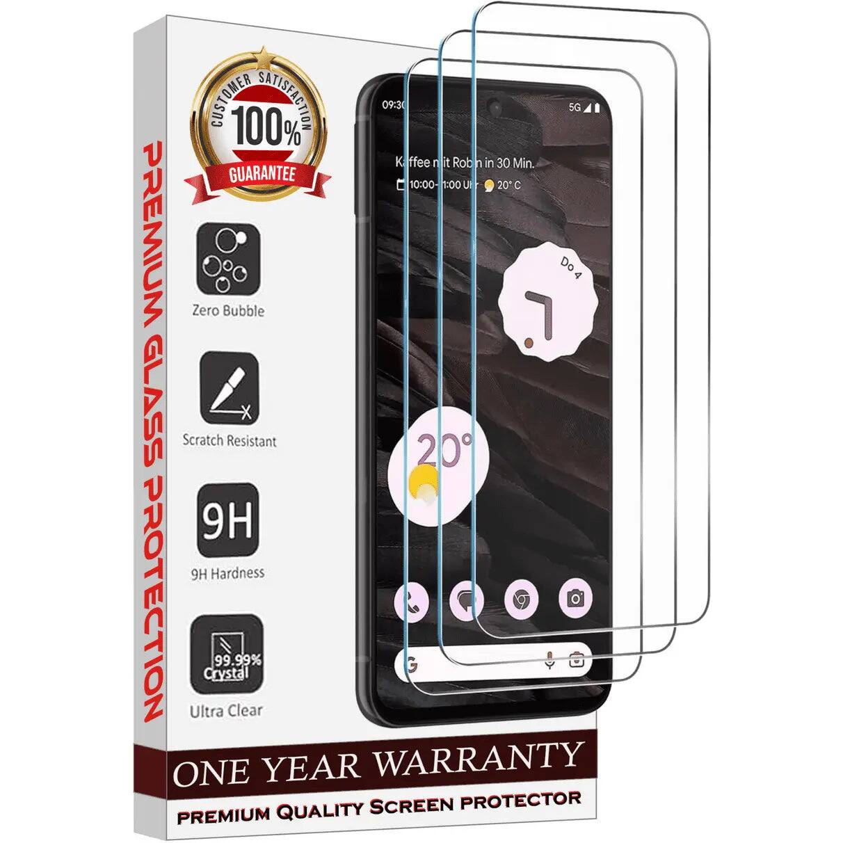 CUSTOMER 100% SATISFACTION  
09:30 5G  
Kaffe mit Robin in 30 Min.  
10:00-1:00 Uhr 20°C  

PREMIUM GLASS PROTECTION  
Zero Bubble  
Scratch Resistant  
9H  
9H Hardness  
99.99% Crystal  
Ultra Clear  

ONE YEAR WARRANTY  
PREMIUM QUALITY SCREEN PROTECTOR
