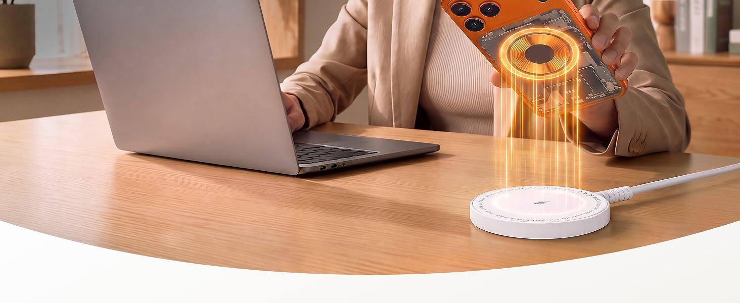 Alt View 4. Core Tech - Magnetic Wireless Charging Pads with USB-C Cables and USB-A Adapters, 2-Pack - White.