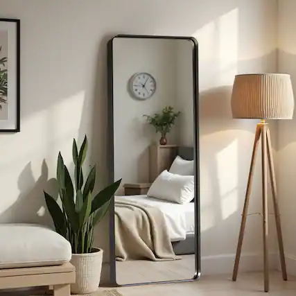 Front. PexFix - 64"x21" Full Length Mirror Wall-Mounted Mirror with Aluminum Alloy Frame Rounded Corner Full Body Mirror - Black.