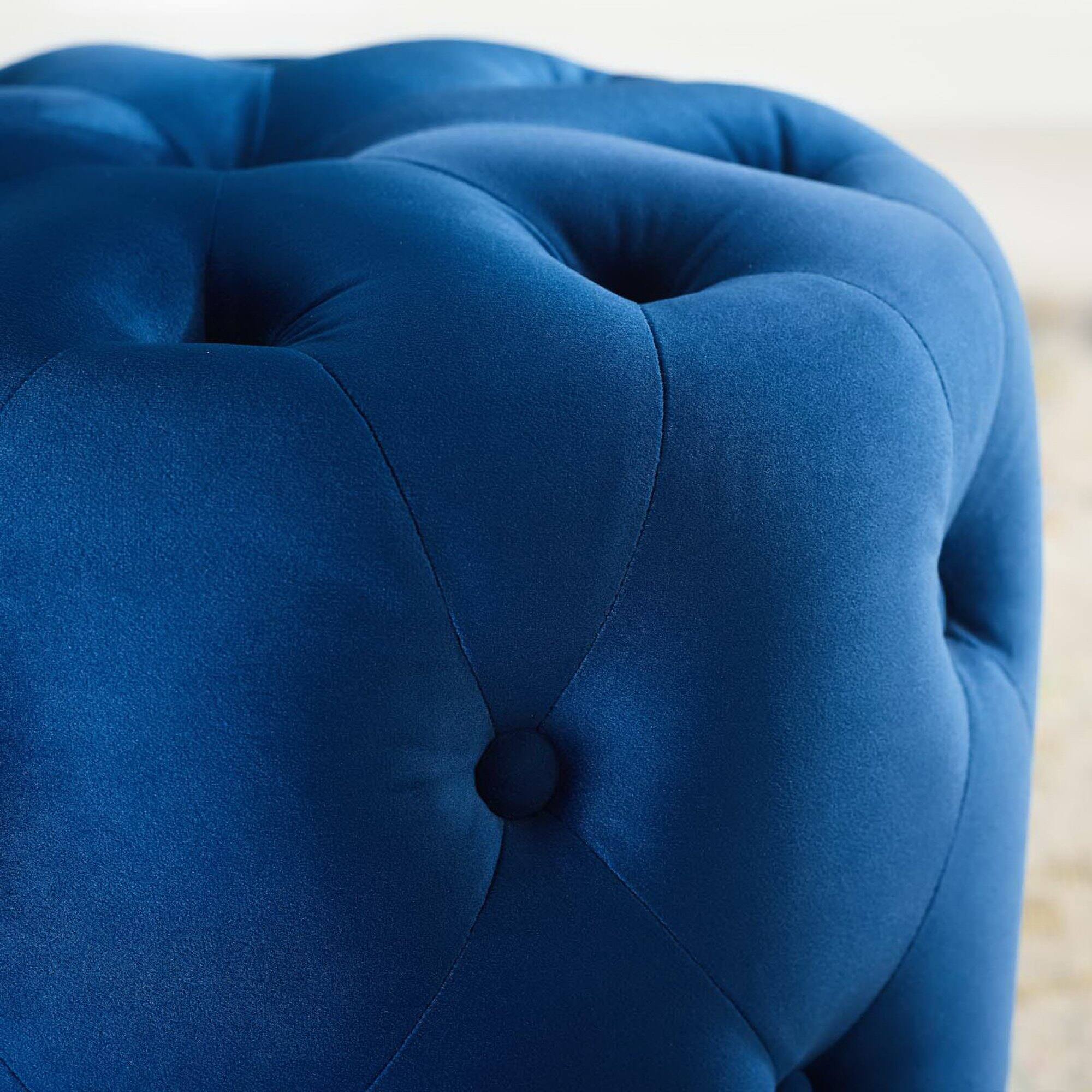 Left. Modway - Amour Tufted Button Round Performance Velvet Ottoman by Modway - EEI-3778-NAV.