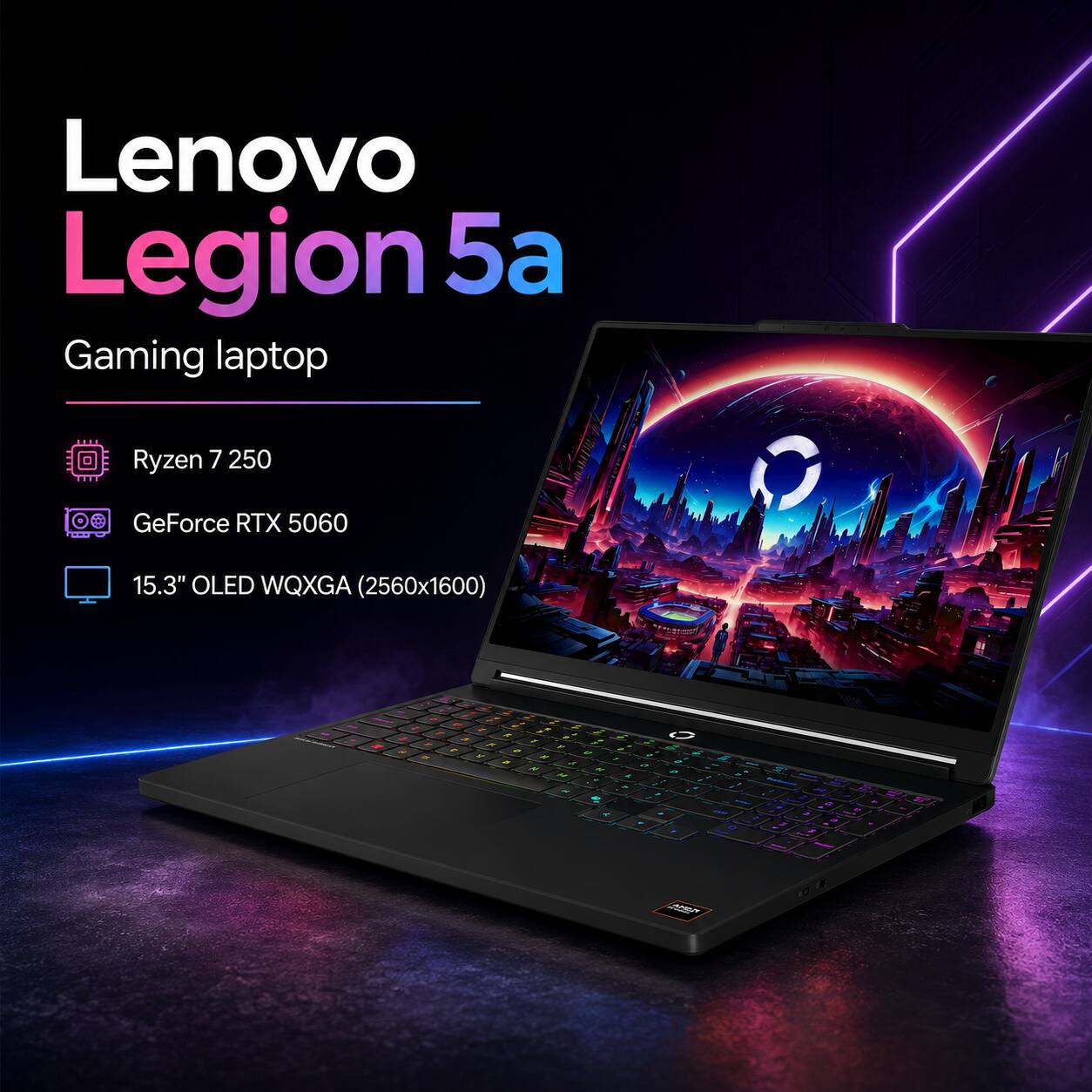 Lenovo Legion 5a Gaming laptop Ryzen 7 2500 GeForce RTX 5060 15.3" OLED WQXGA (2560x1600)
