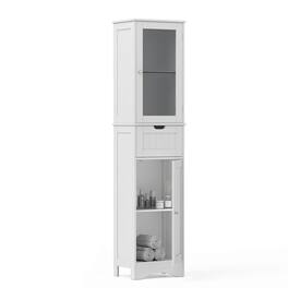 Costway - 67" Tall Slim Bathroom Cabinet with 2 Adjustable Shelves 2 Doors and 1 Drawer - White