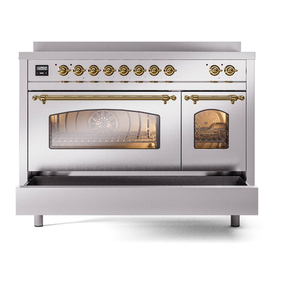 Alt View 3. ILVE - ILVE Nostalgie II 48 inch Induction Range with 6 Elements  (Triple Glass Door, Stainless Steel, Brass) - Stainless Steel.