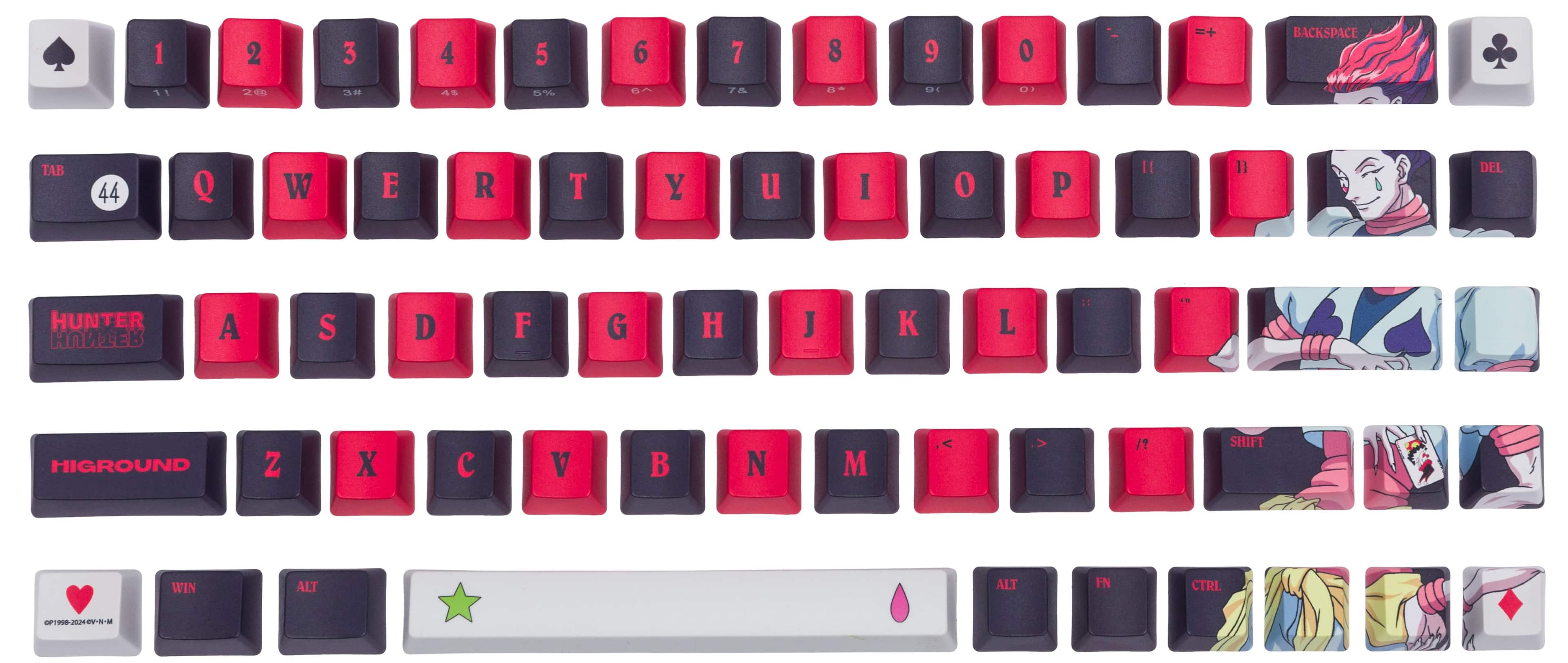 The image features a close-up of a keyboard with red keys and a white background. The keys are labeled with numbers and letters, including the numbers 1, 2, 3, 4, 5, 6, 7, 8, 9, and 0. The letters include Q, W, E, R, T, Y, I, O, P, J, K, L, and Z. The keyboard also has a space bar, a tab key, and a backspace key. Additionally, there is a Hunter key and a Shift key.