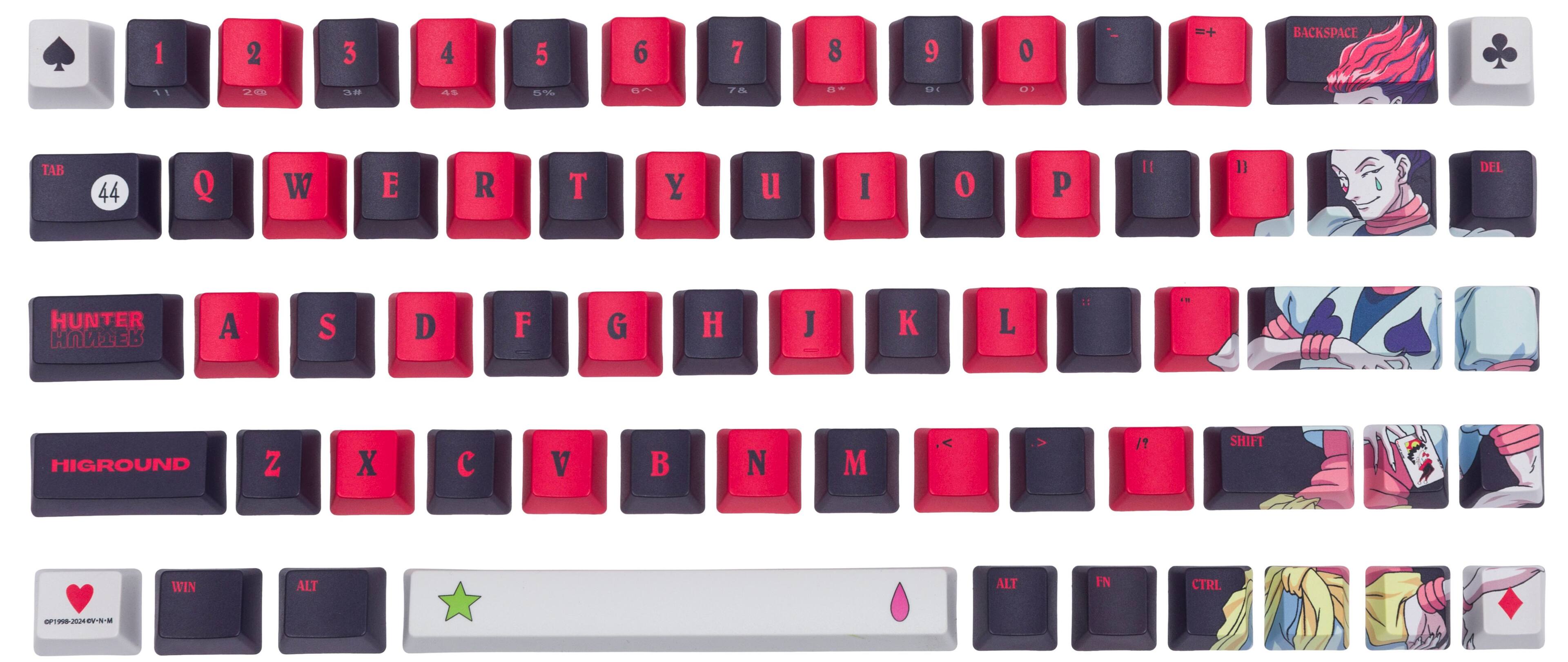 The image features a close-up of a keyboard with red keys and a white background. The keys are labeled with numbers and letters, including the numbers 1, 2, 3, 4, 5, 6, 7, 8, 9, and 0. The letters include Q, W, E, R, T, Y, I, O, P, J, K, L, and Z. The keyboard also has a space bar, a tab key, and a backspace key. Additionally, there is a Hunter key and a Shift key.