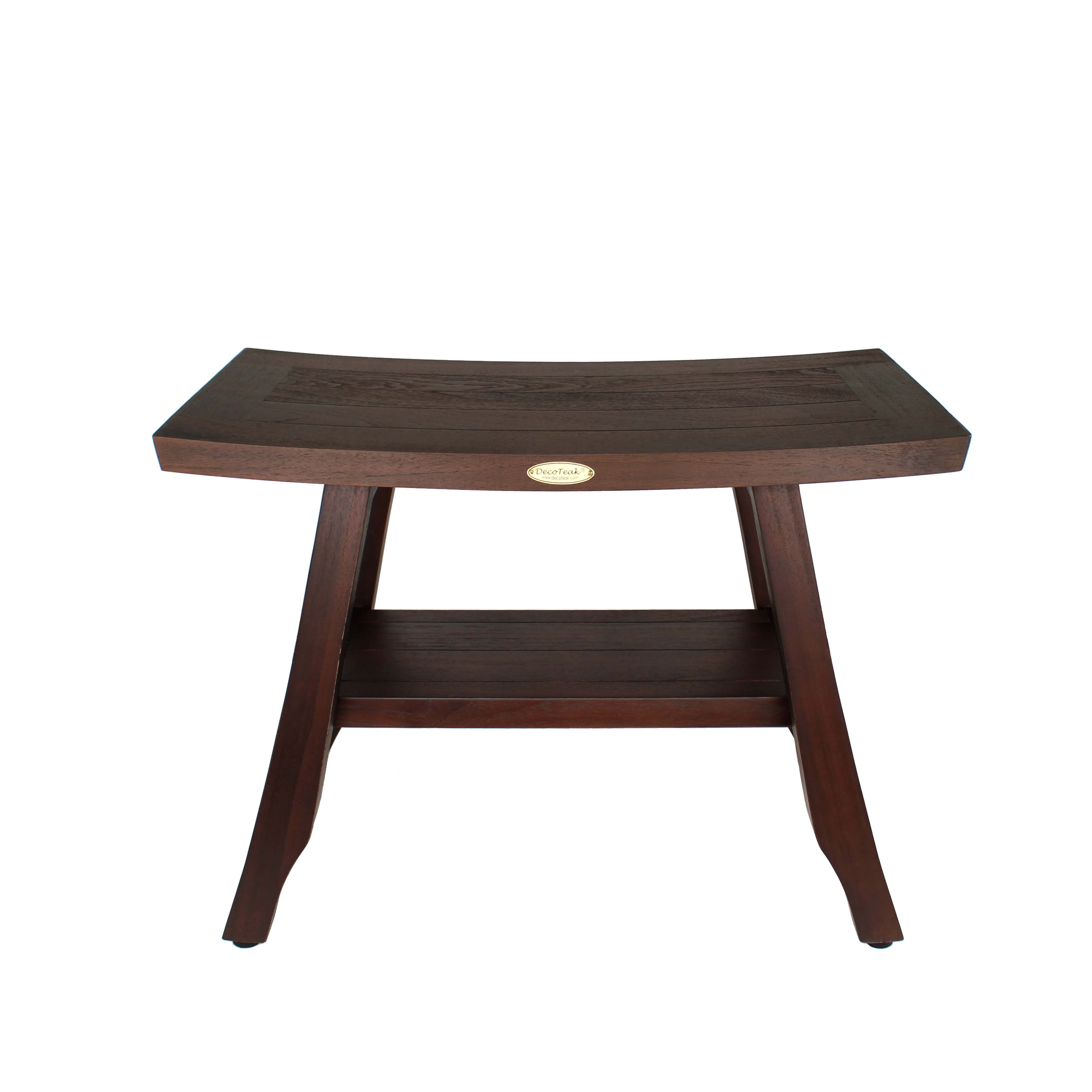 DecoTeak - DecoTeak® Satori® 24" Teak Wood Shower Bench with Shelf Finish - Woodland Brown