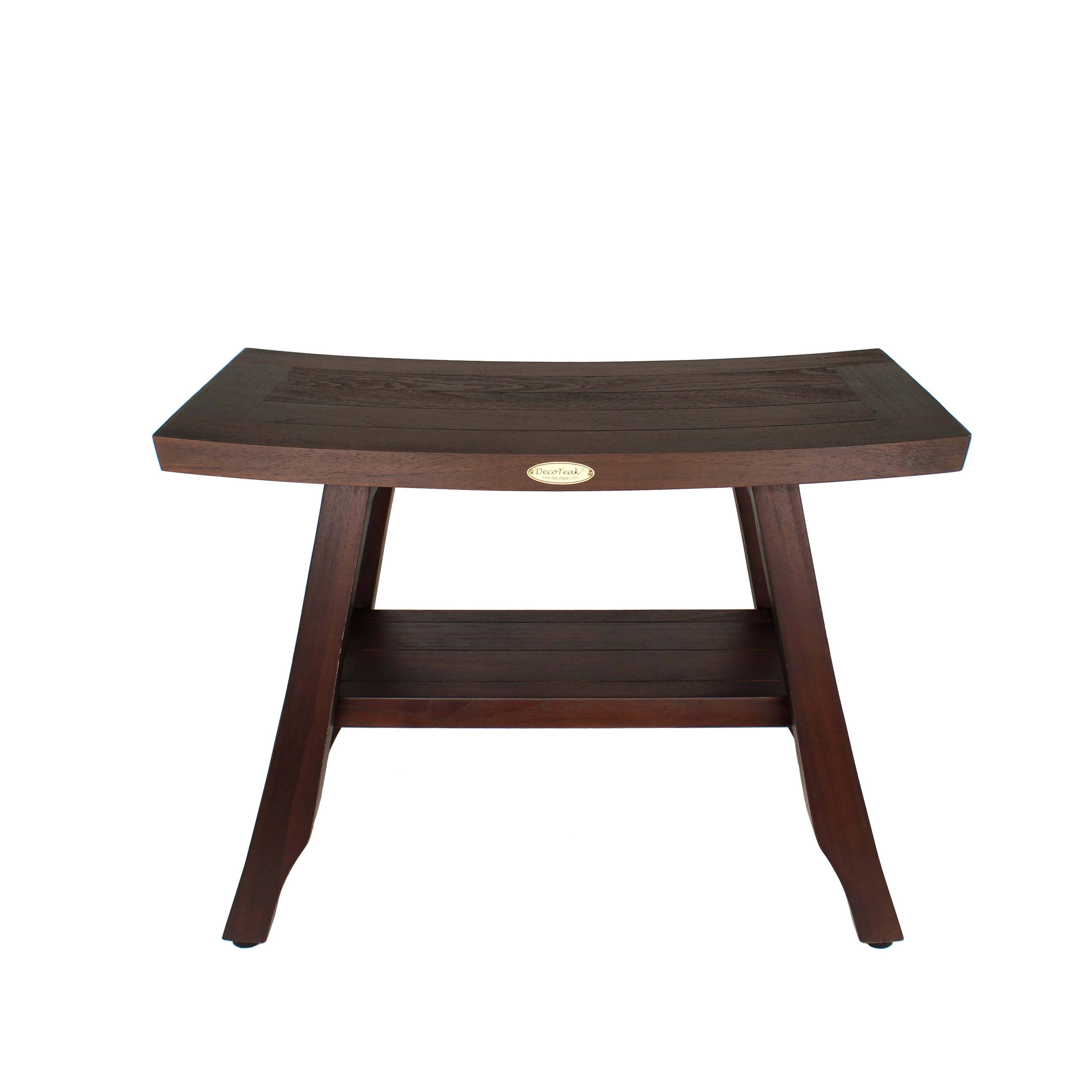 Front. DecoTeak - DecoTeak® Satori® 24" Teak Wood Shower Bench with Shelf in Woodland Brown Finish - Woodland Brown.