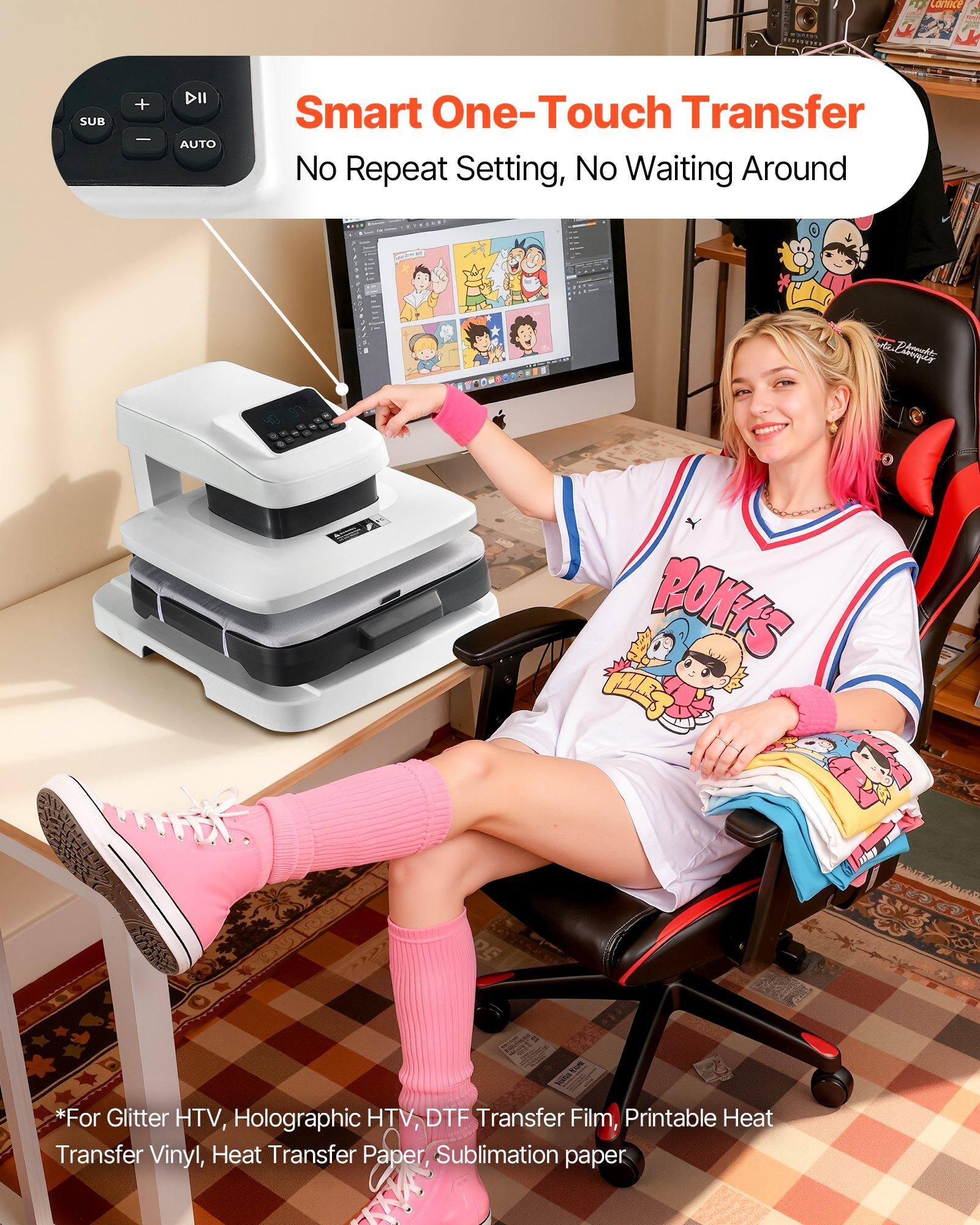 Lance Jk SUB + - DII AUTO Smart One-Touch Transfer No Repeat Setting, No Waiting Around

*For Glitter HTV, Holographic HTV, DTF Transfer Film, Printable Heat Transfer Vinyl, Heat Transfer Paper, Sublimation Paper