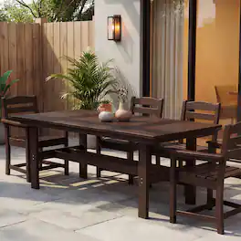 Famapy - HDPE Outdoor Dining Table with Umbrella Hole & Cap-Solid Panel Patio Table for 8 People Weatherproof & Low Maintenance - Dark Brown