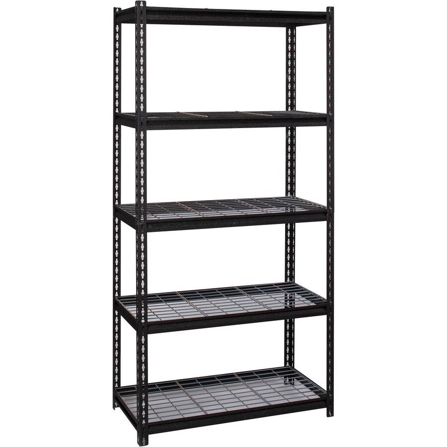 Left. Lorell - Lorell Wire Deck Shelving 5 Shelf 72" H x 36" W x 18" D Powder Coated Black Steel - Black.