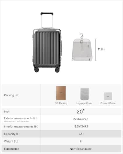 LUGGEX Carry On Hardside PC Luggage 8010S Aluminum Frame LUGGEX Carry On Hardside PC Luggage 8010S Aluminum Frame