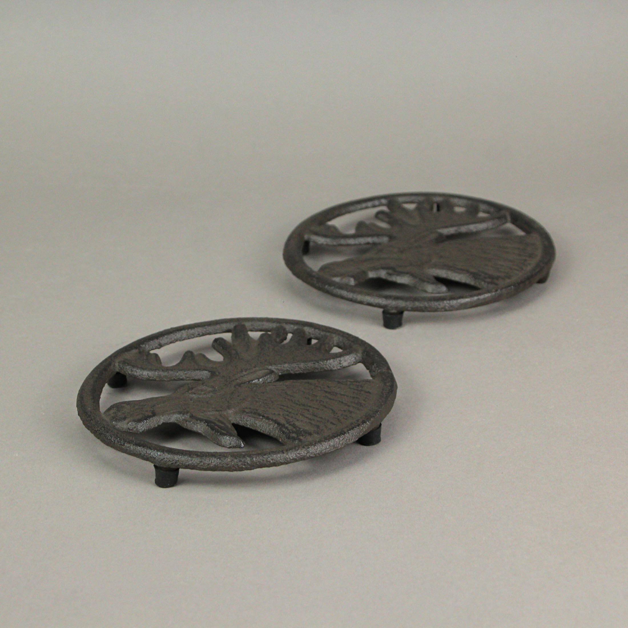Alt View 4. Things2Die4 - Set of 2 Cast Iron Moose Trivets Decorative Kitchen Home Decorations Lodge Decor - Brown.