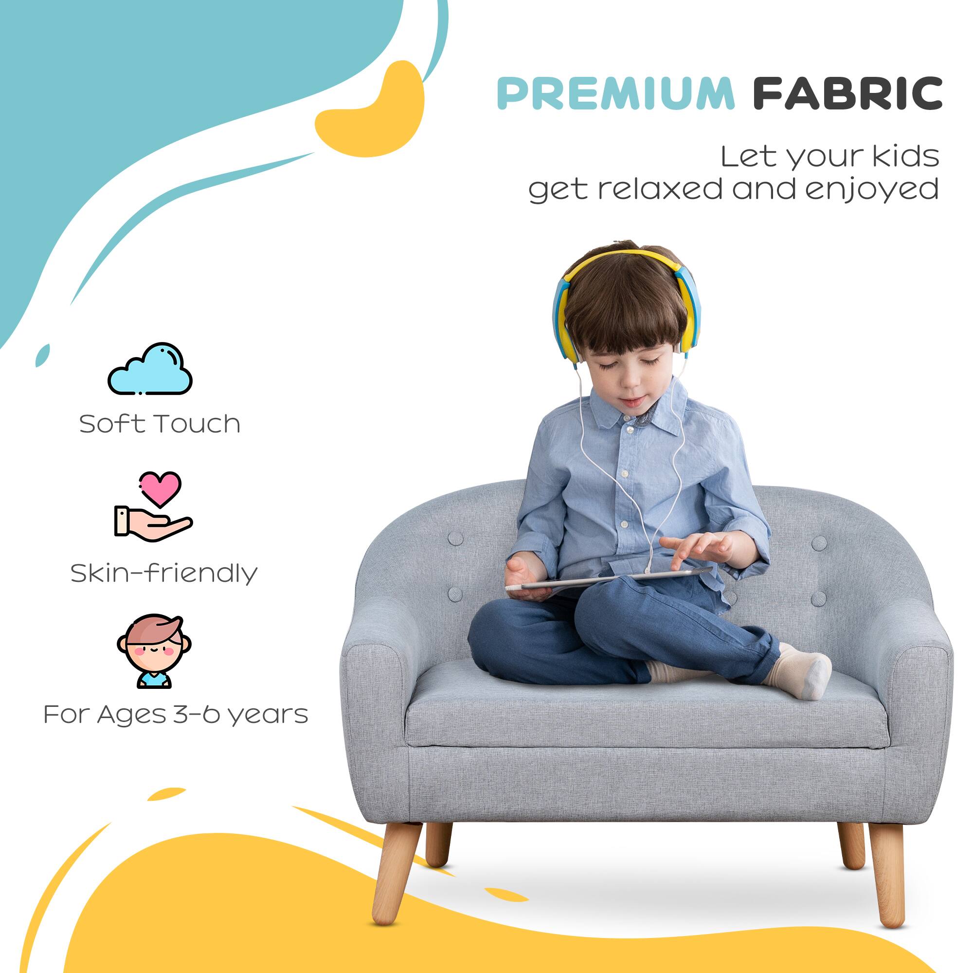 PREMIUM FABRIC  
Let your kids get relaxed and enjoyed  

Soft Touch  
Skin-friendly  
For Ages 3-6 years