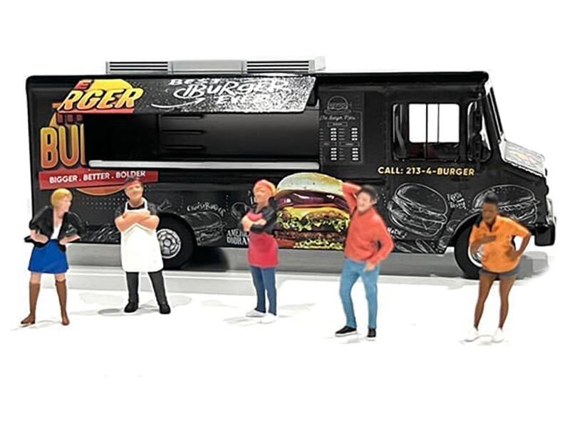Sure, here is the corrected and grouped text from the image:

---

**Front of the Truck:**
- "BURGER"
- "BIGGER. BETTER. BOLDER."

**Side of the Truck:**
- "CALL: 213-4-BURGER"

**Additional Text:**
- "AND MORE!"

---