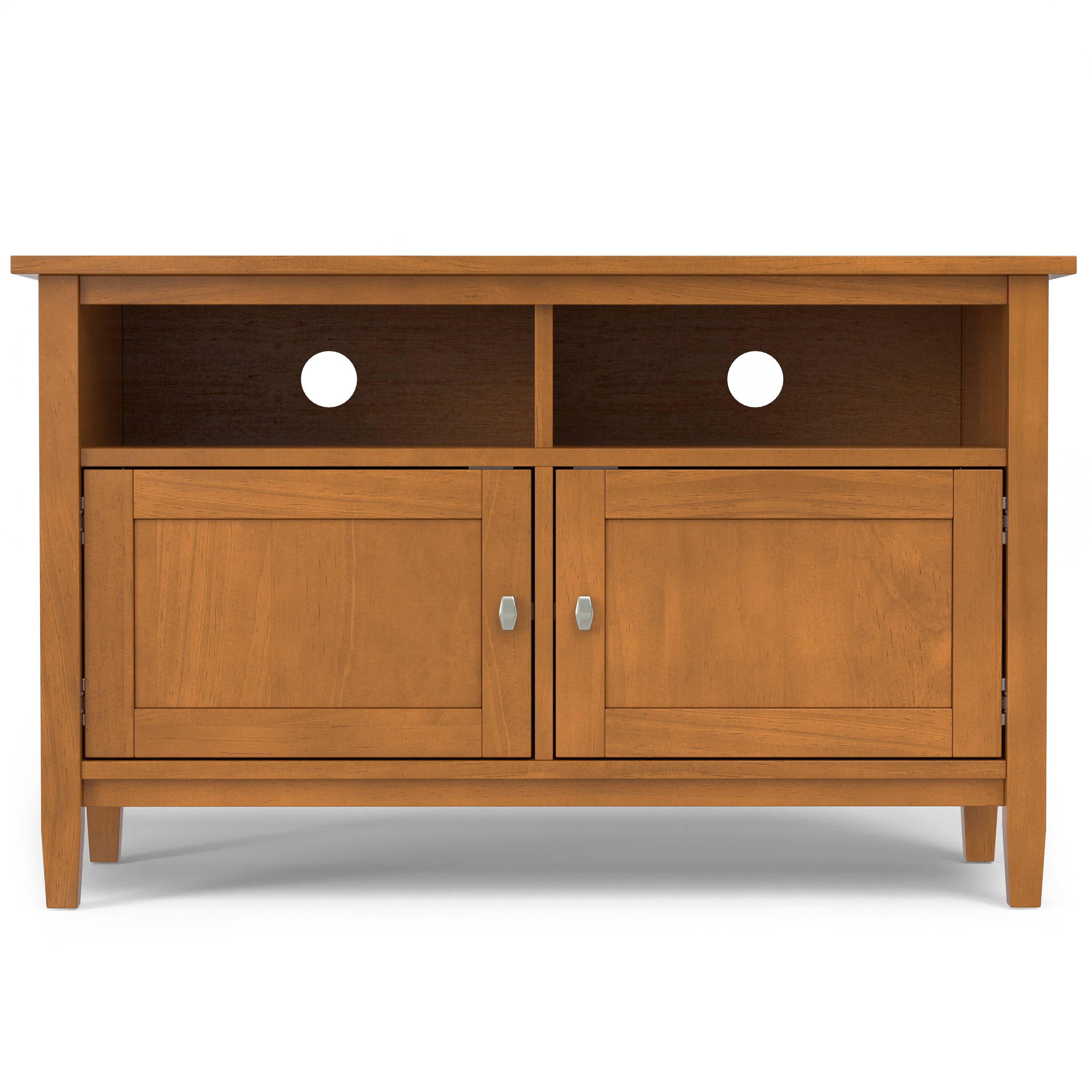 Left. Simpli Home - Warm Shaker SOLID WOOD 42 inch Wide Transitional TV Media Stand - Light Golden Brown.