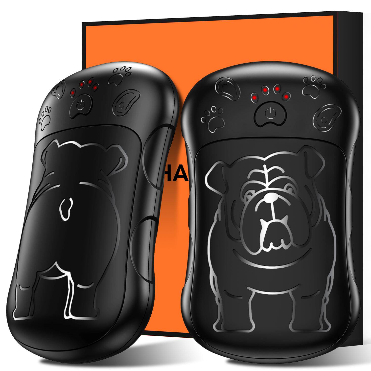 Front. PRIMEPLUS - 2-Pack Rechargeable Hand Warmer, 6000mAh Portable Reusable Hand Warmer, Double-Sided Heating, 2-in-1 Magnetic Design - Black Dog.
