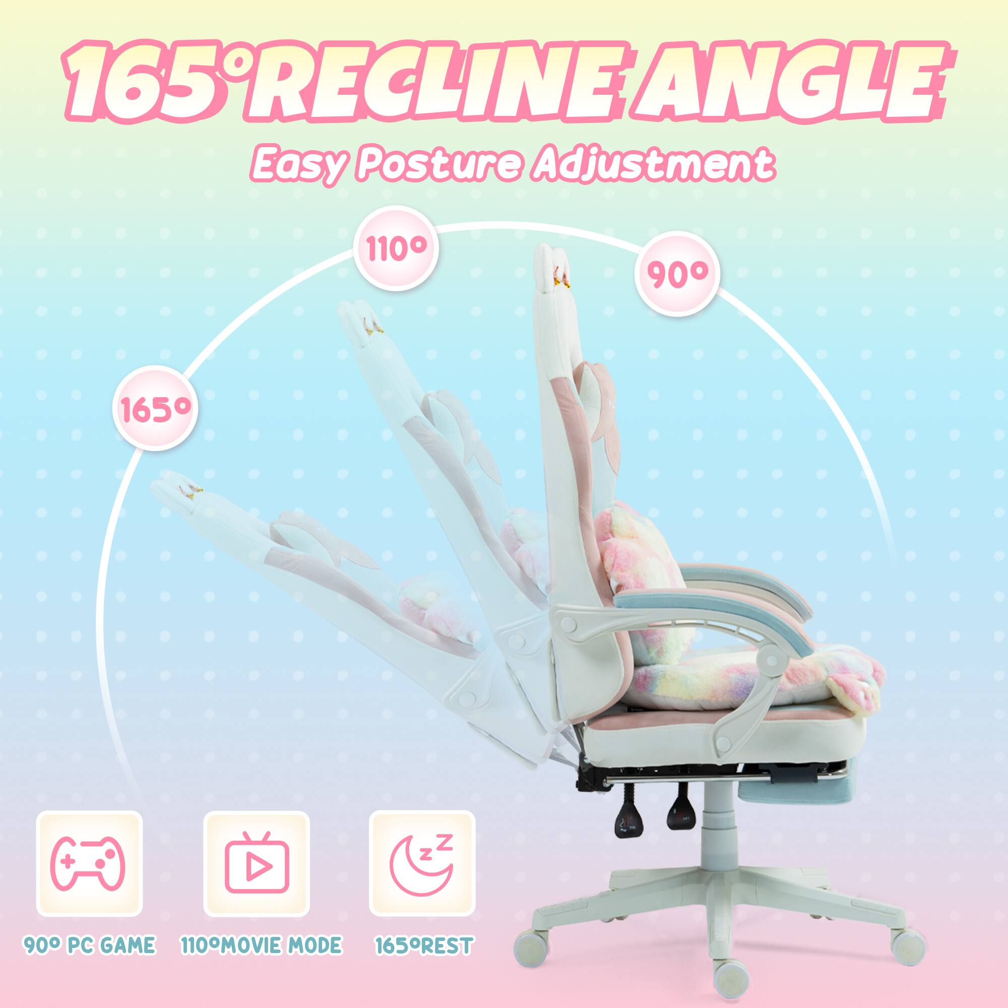 Dowinx Meenice Gaming Chair Cute with Fluffy Seat Cushion & Lumbar