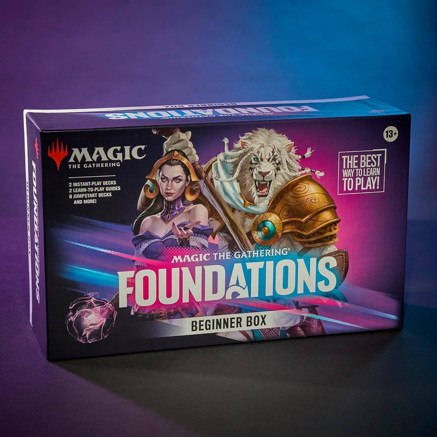 MAGIC THE GATHERING FOUNDATIONS BEGINNER BOX

2 INSTANT-PLAY DECKS
2 LEARN-TO-PLAY GUIDES
8 JUMPSTART DECKS AND MORE!

THE BEST WAY TO LEARN TO PLAY!