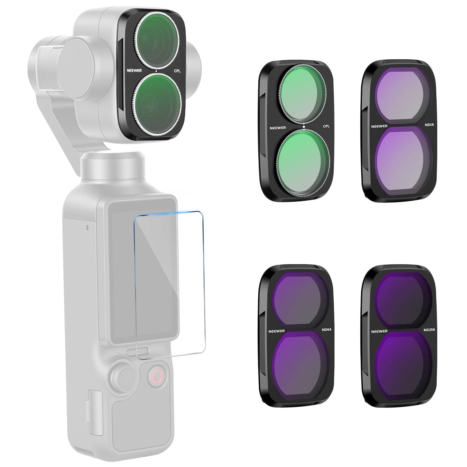 Neewer - 3-Pack CPL + ND Filter Set for DJI Pocket 4P Only, ND16/64/256, w/ Screen Protector