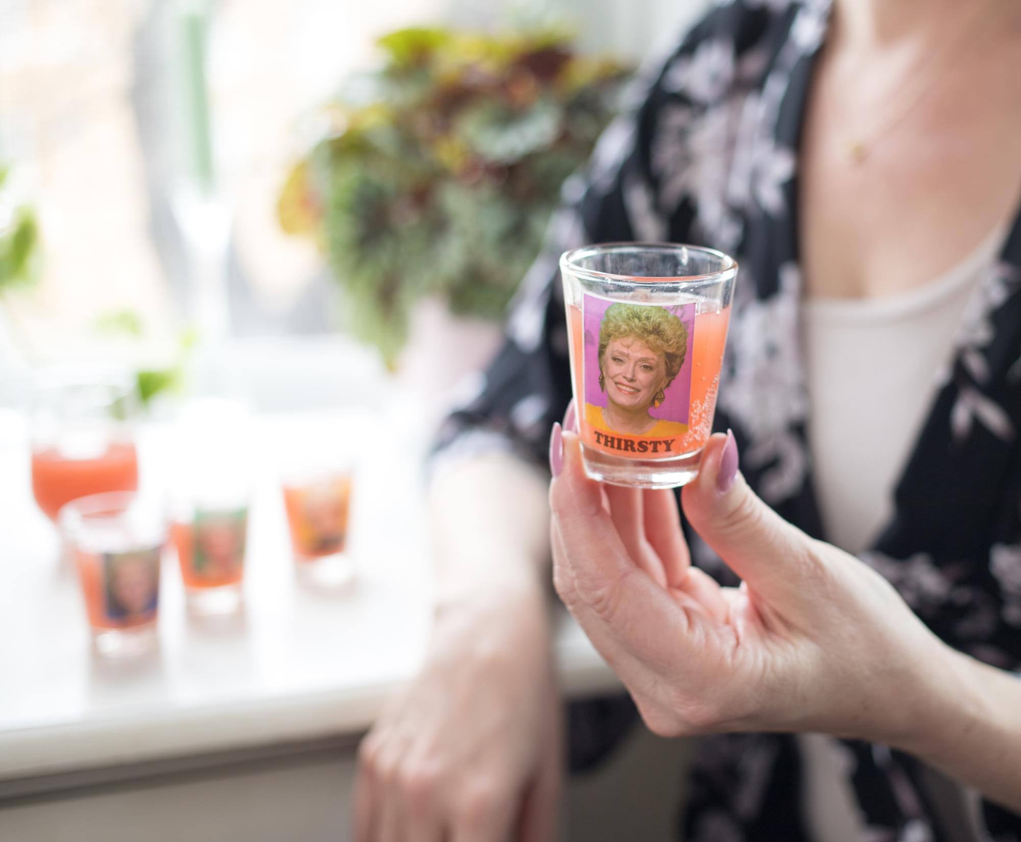 Alt View 10. Silver Buffalo - The Golden Girls "Thirsty Salty Extra Savage" 1.5-Ounce Mini Glasses | Set Of 4 - Green.