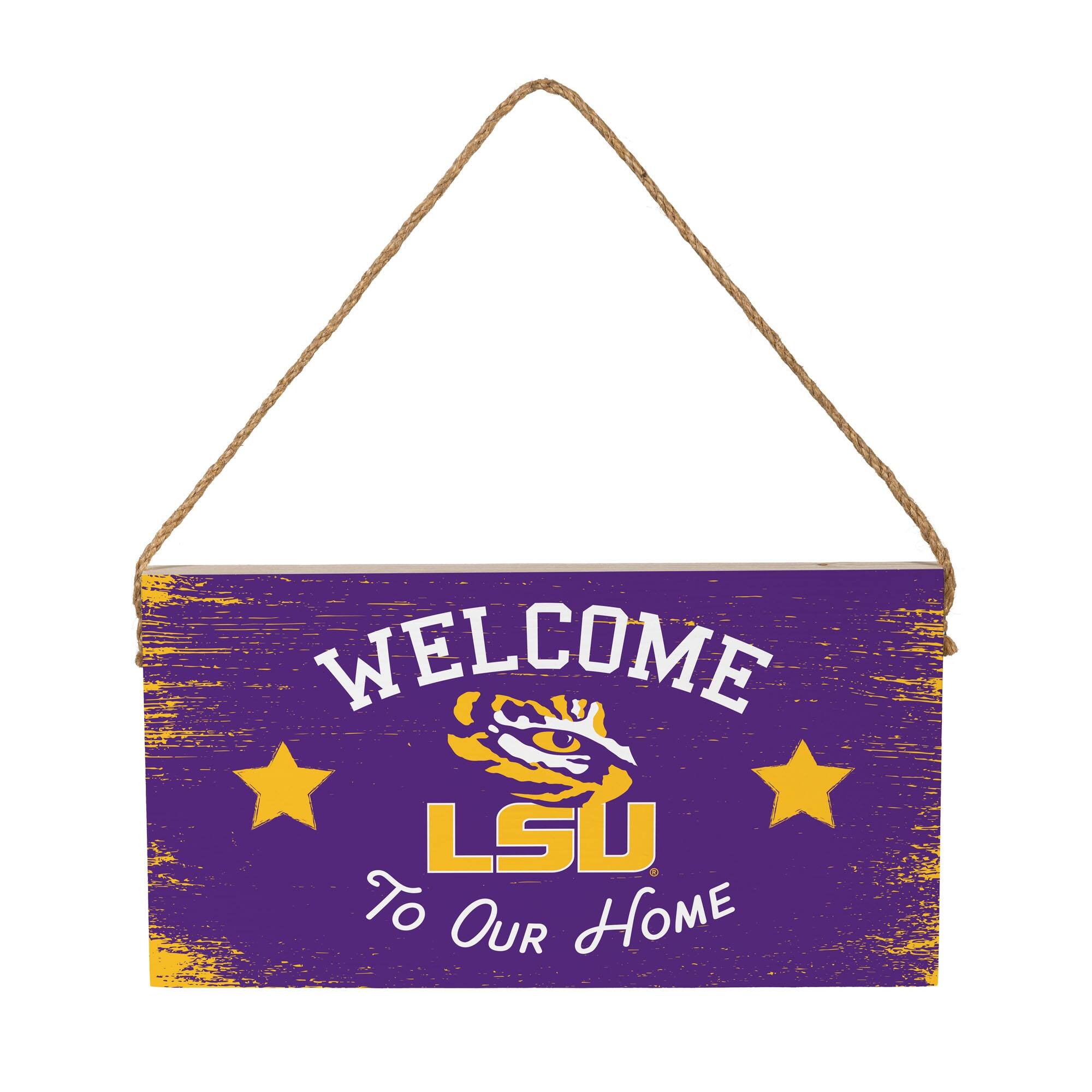 LSU Tigers 6" x 11" Welcome Home Wood Wall Sign with Rope Hanger