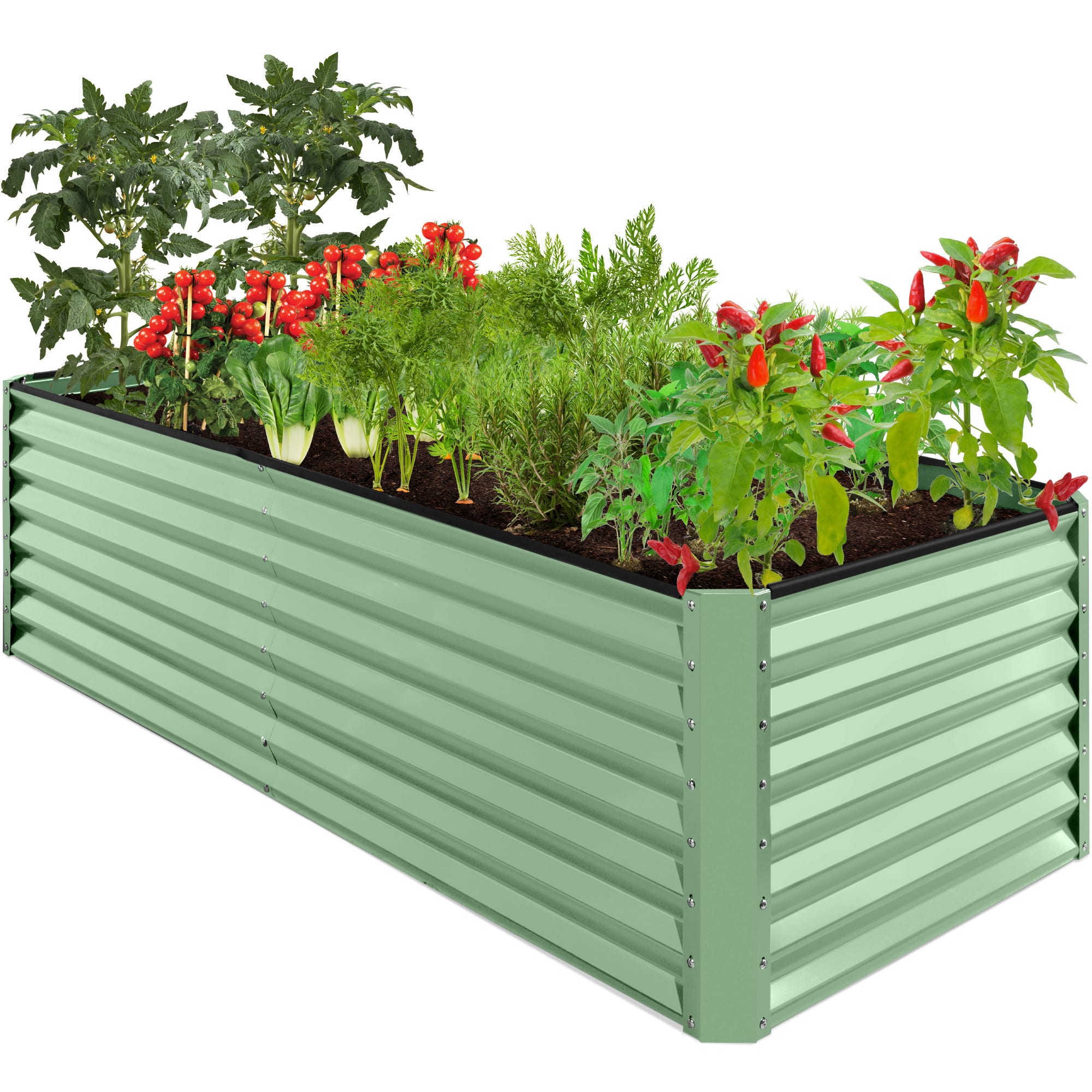 Front. Best Choice Products - Best Choice Products 8x4x2ft Outdoor Metal Raised Garden Bed for Vegetables Flowers Herbs - Sage Green - Sage Green.